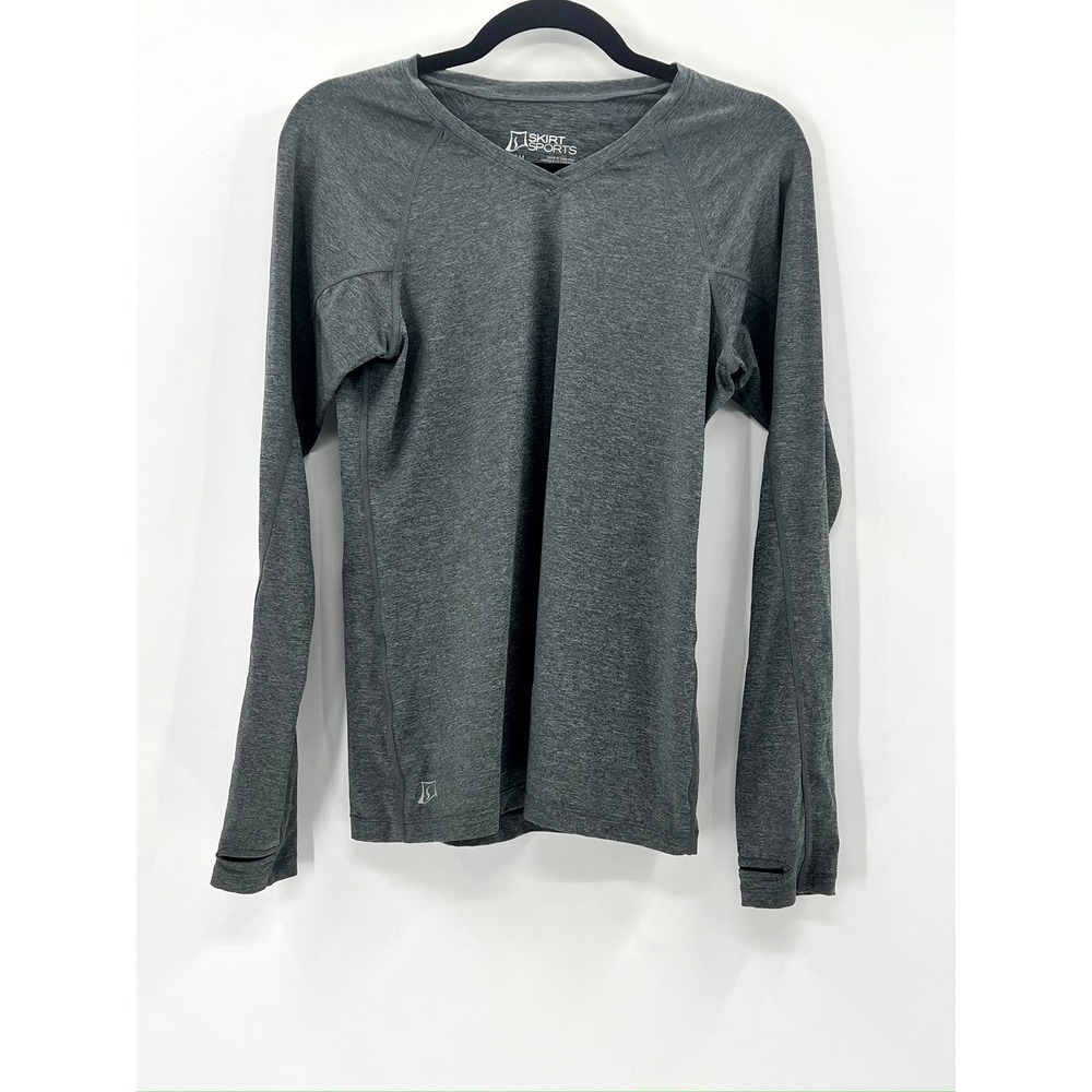 Skirt Sports Long Sleeve Top Womens Medium Gray Good Space Dye Thumbhole V-Neck
